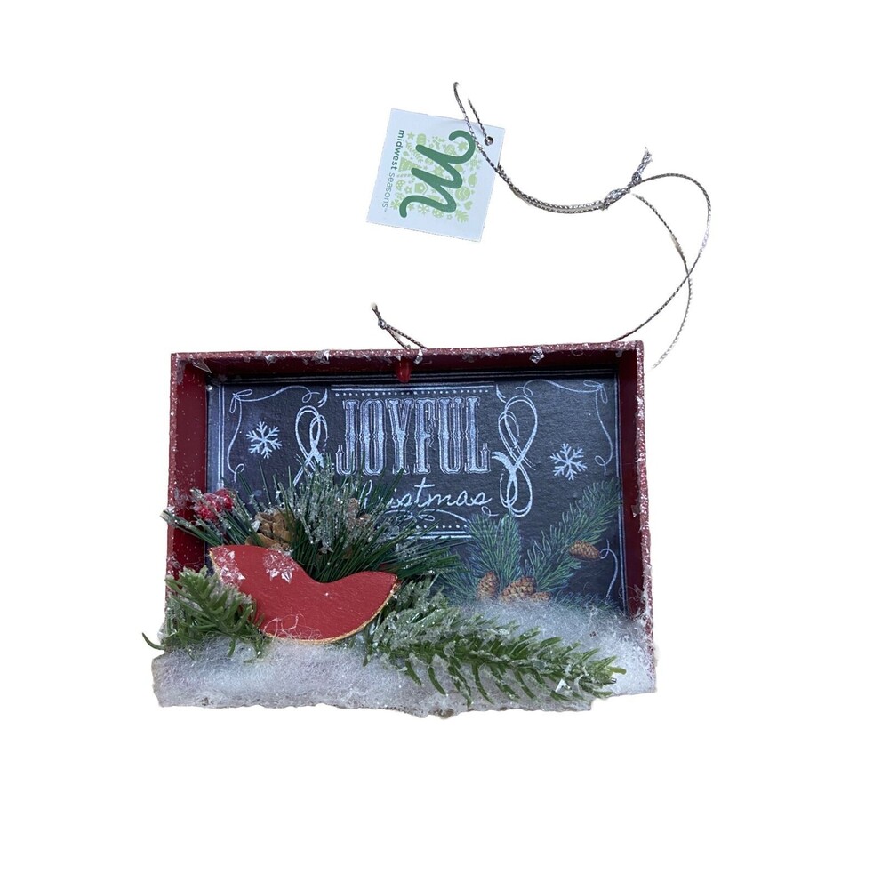 Midwest Seasons Joyful Christmas Sleigh Red Shadowbox Hanging Christmas Ornametn
